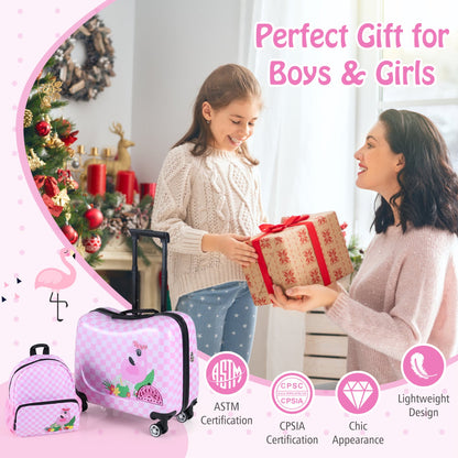 Kids Ride-On Suitcase & Backpack Set, Pink/White