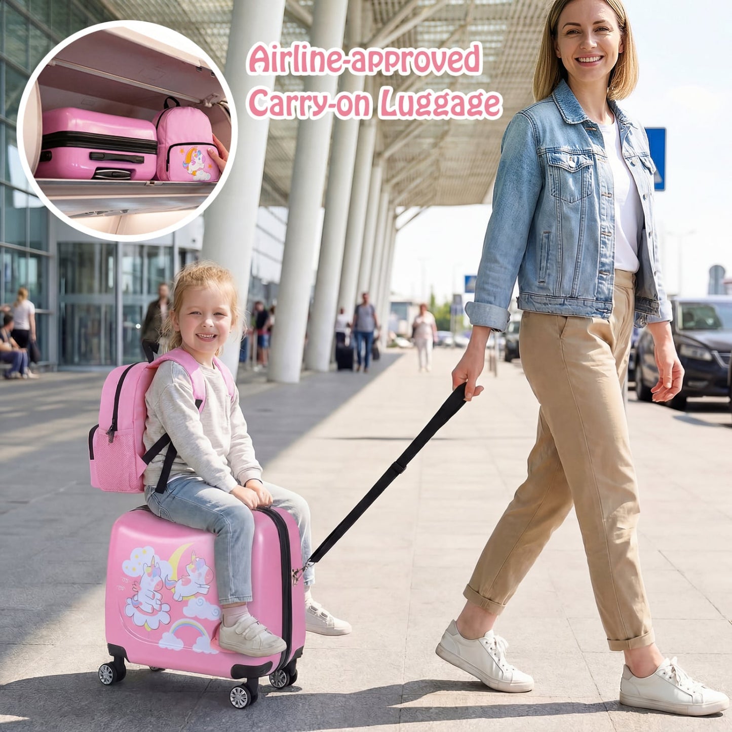 Kids Ride-on Suitcase & Backpack Set, Pink