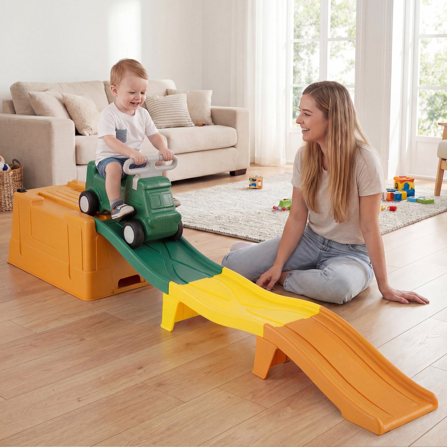 Jouet à chevaucher pour enfants avec coffre de rangement, café