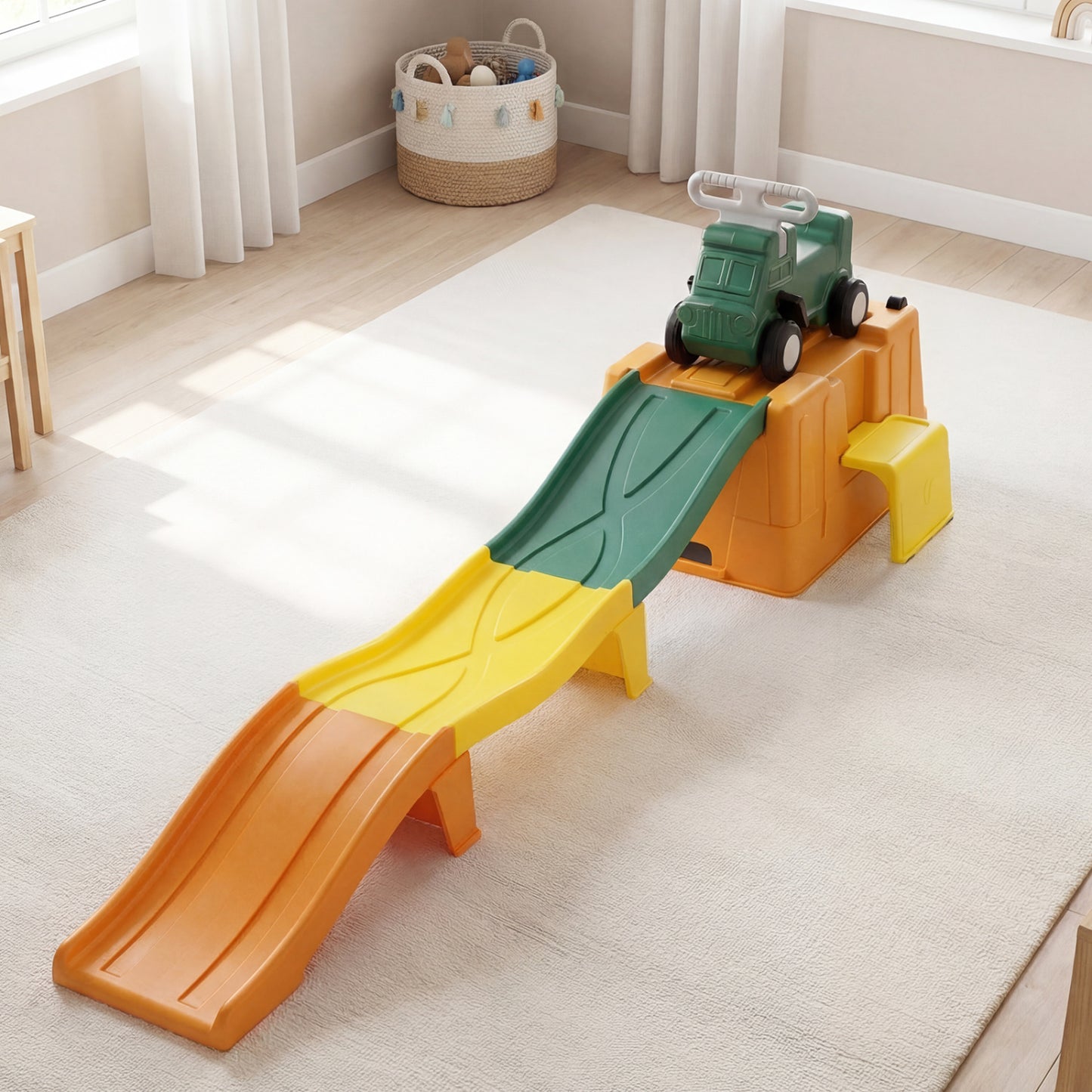 Jouet à chevaucher pour enfants avec coffre de rangement, café