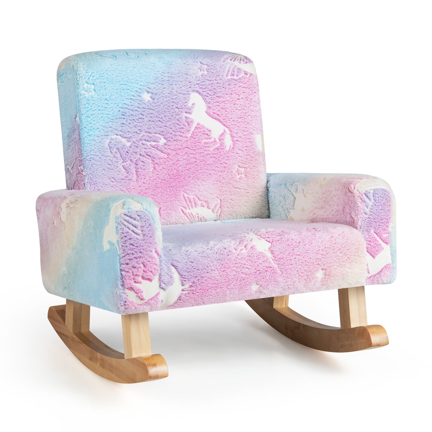 Kids Rocking Chair Upholstered Flannel Children Rocker with Solid Poplar Wood Rocking Feet, Multicolor Kids Chairs & Seating Multicolor at Gallery Canada