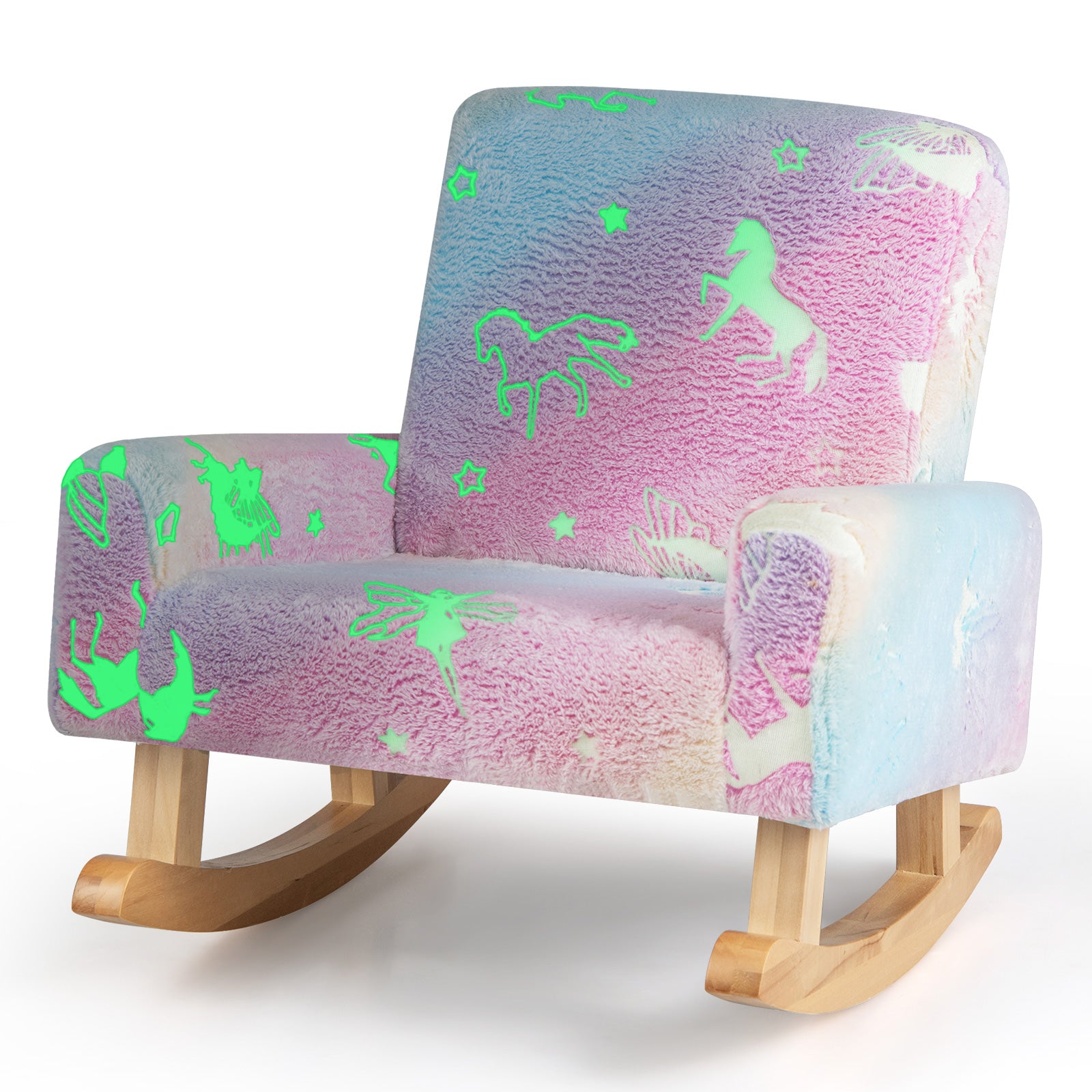 Kids Rocking Chair Upholstered Flannel Children Rocker with Solid Poplar Wood Rocking Feet, Multicolor Kids Chairs & Seating at Gallery Canada