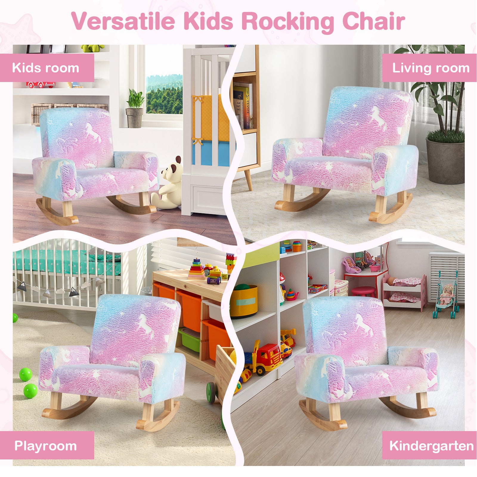Kids Rocking Chair Upholstered Flannel Children Rocker with Solid Poplar Wood Rocking Feet, Multicolor Kids Chairs & Seating at Gallery Canada
