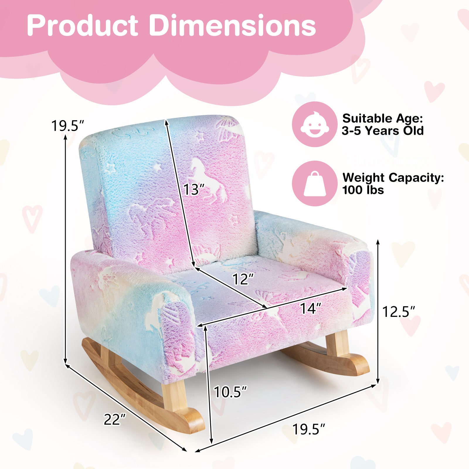 Kids Rocking Chair Upholstered Flannel Children Rocker with Solid Poplar Wood Rocking Feet, Multicolor Kids Chairs & Seating at Gallery Canada