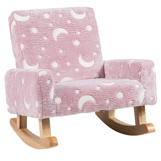 Kids Rocking Chair, Upholstered Flannel, Solid Poplar Wood Rocking Feet, Pink Kids Chairs & Seating Pink at Gallery Canada