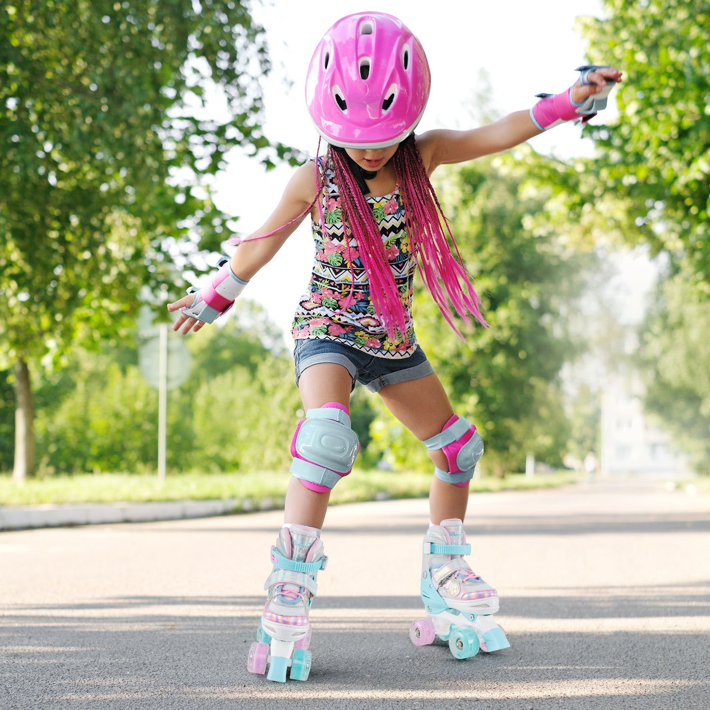 Kids Roller Skates 4 Sizes Adjustable Quad Skates with Light-up Wheels and Safety Protection, Navy Toy Sports at Gallery Canada