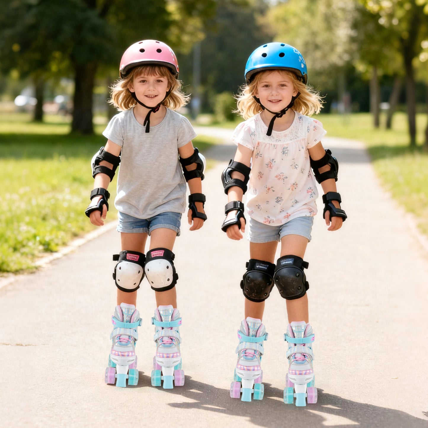 Kids Roller Skates 4 Sizes Adjustable Quad Skates with Light-up Wheels and Safety Protection, Navy Toy Sports at Gallery Canada