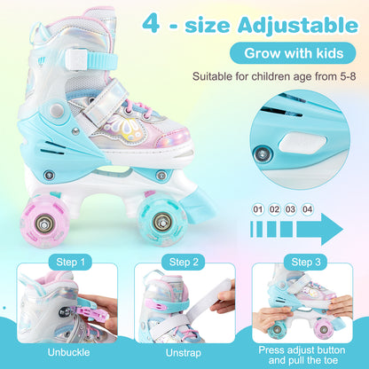 Kids Roller Skates 4 Sizes Adjustable Quad Skates with Light-up Wheels and Safety Protection, Navy Toy Sports at Gallery Canada