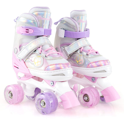 Kids Roller Skates 4 Sizes Adjustable Quad Skates with Light-up Wheels and Safety Protection, Pink Toy Sports Pink at Gallery Canada