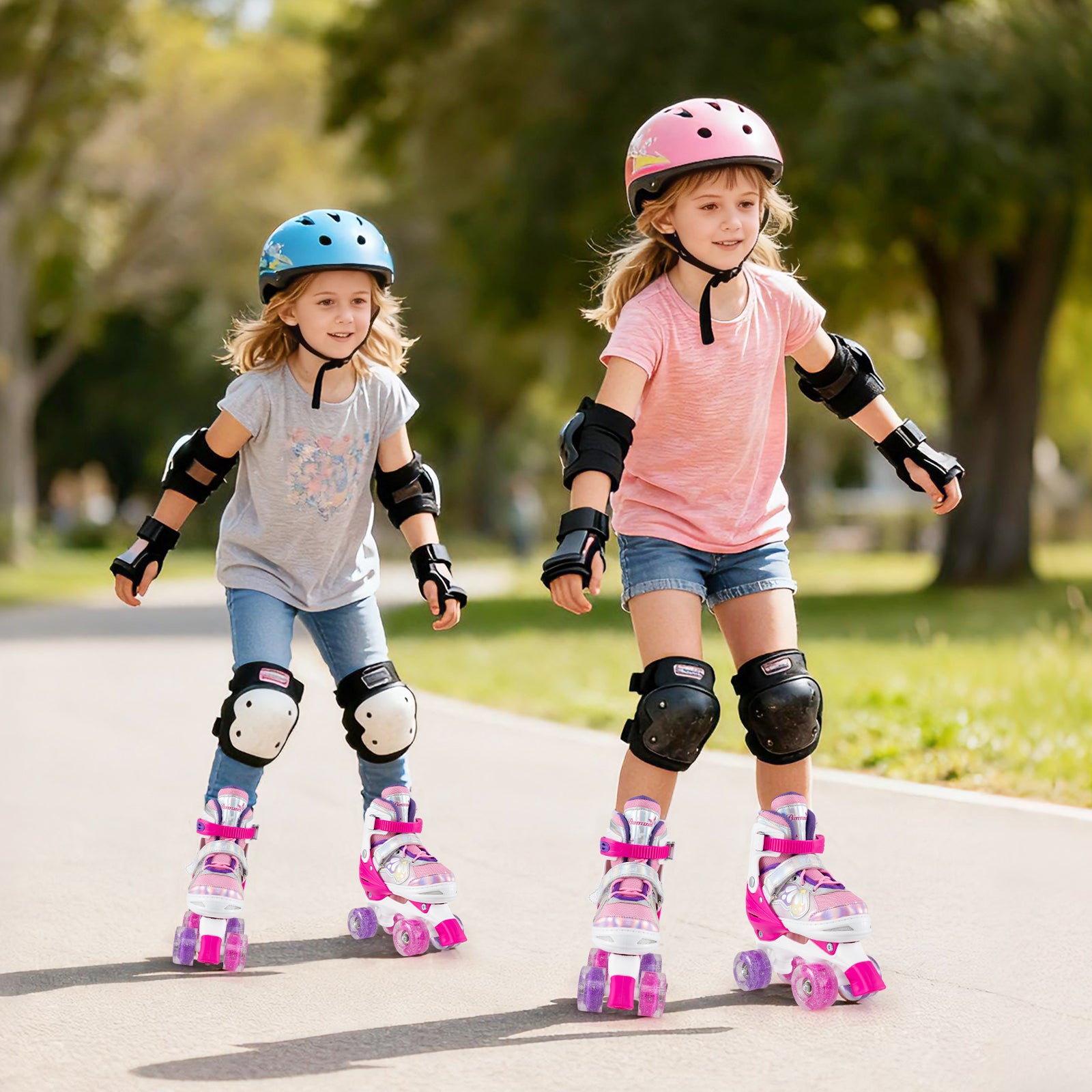 Kids Roller Skates 4 Sizes Adjustable Quad Skates with Light-up Wheels, Rose Red Toy Sports at Gallery Canada