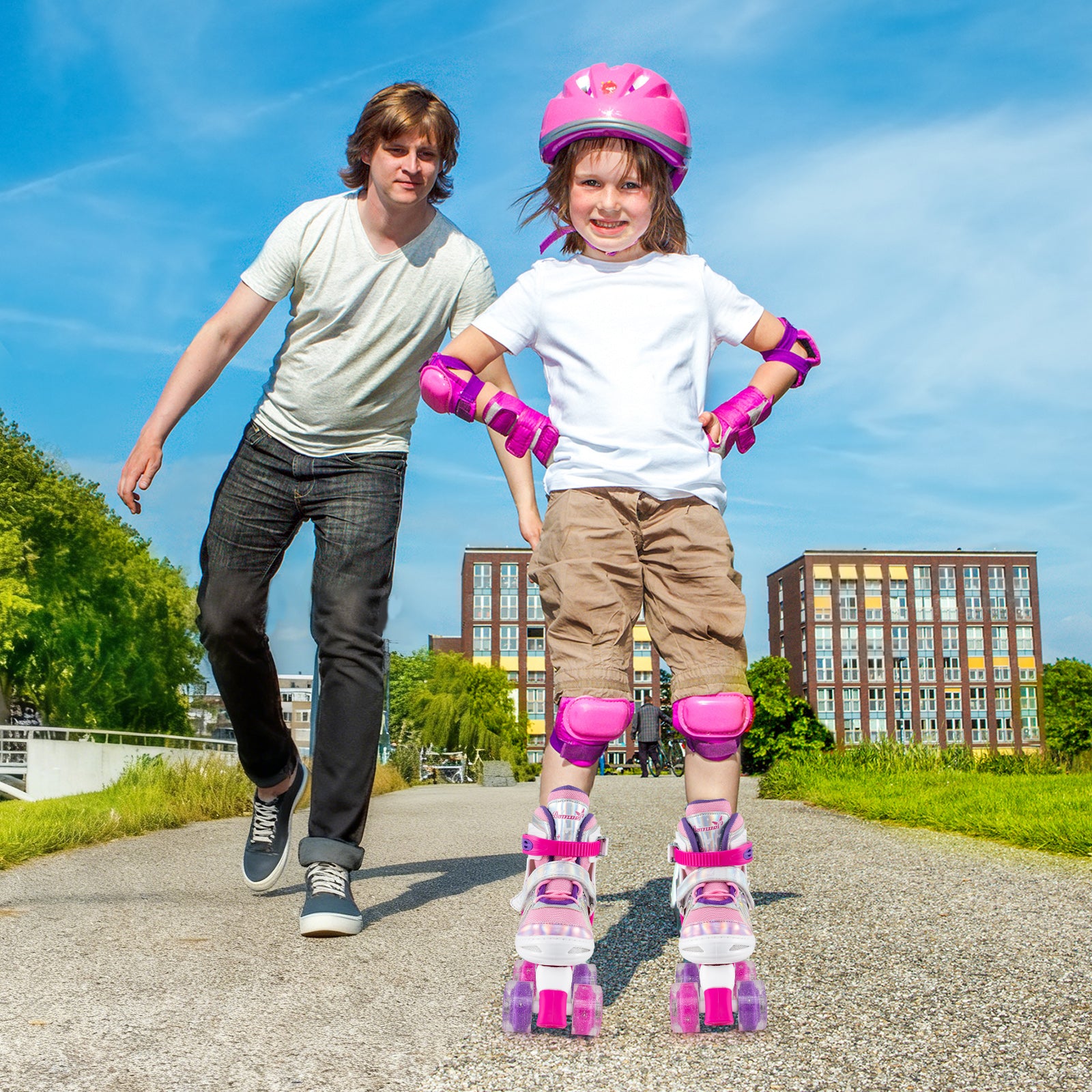 Kids Roller Skates 4 Sizes Adjustable Quad Skates with Light-up Wheels, Rose Red Toy Sports at Gallery Canada