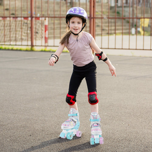 Kids Roller Skates 4 Sizes Adjustable Quad Skates with Light-up Wheels, Navy