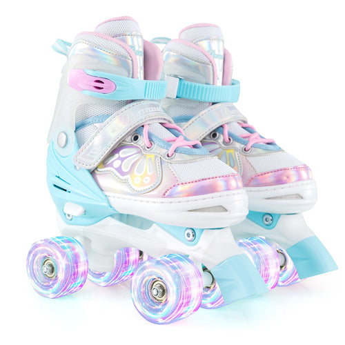 Kids Roller Skates 4 Sizes Adjustable Quad Skates with Light-up Wheels, Navy