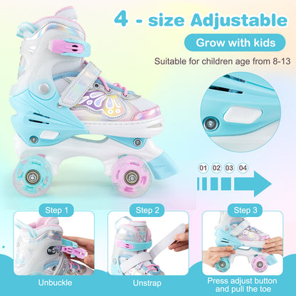 Kids Roller Skates 4 Sizes Adjustable Quad Skates with Light-up Wheels, Navy Toy Sports at Gallery Canada
