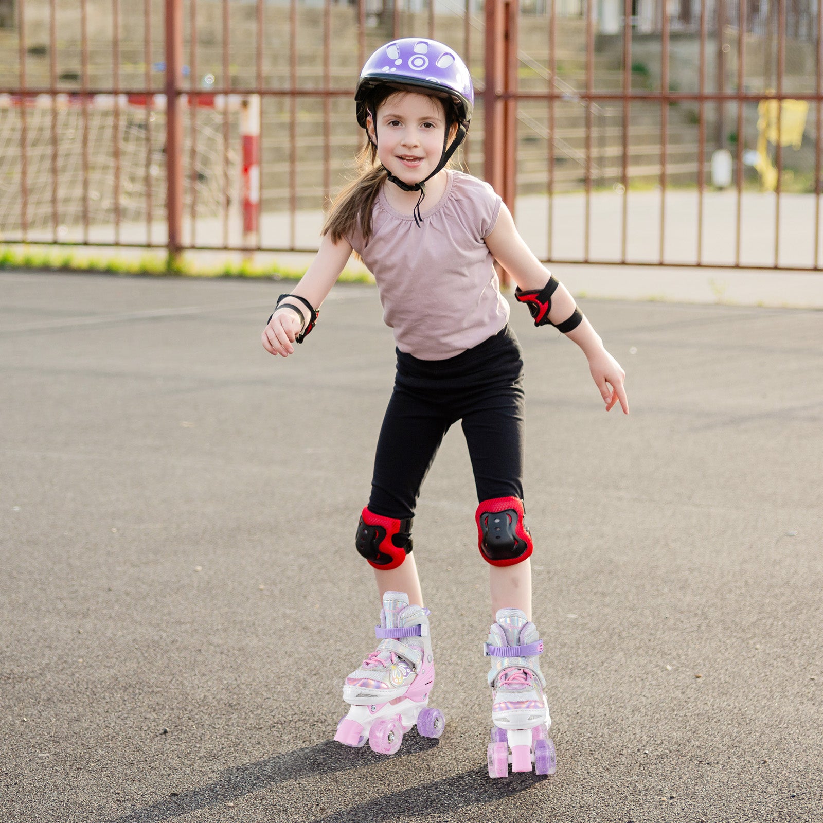 Kids Roller Skates 4 Sizes Adjustable Quad Skates with Light-up Wheels, Pink Toy Sports at Gallery Canada