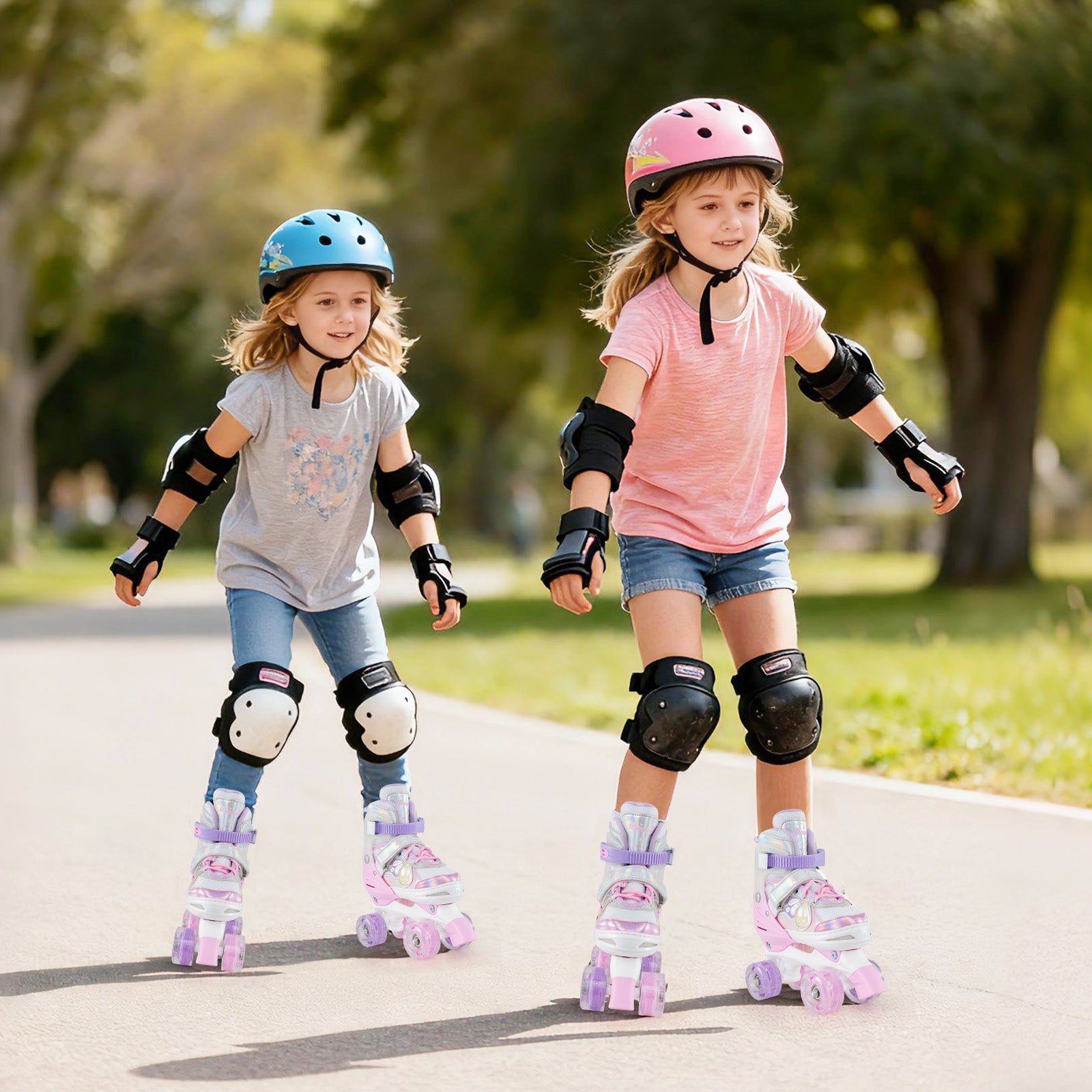 Kids Roller Skates 4 Sizes Adjustable Quad Skates with Light-up Wheels, Pink Toy Sports at Gallery Canada