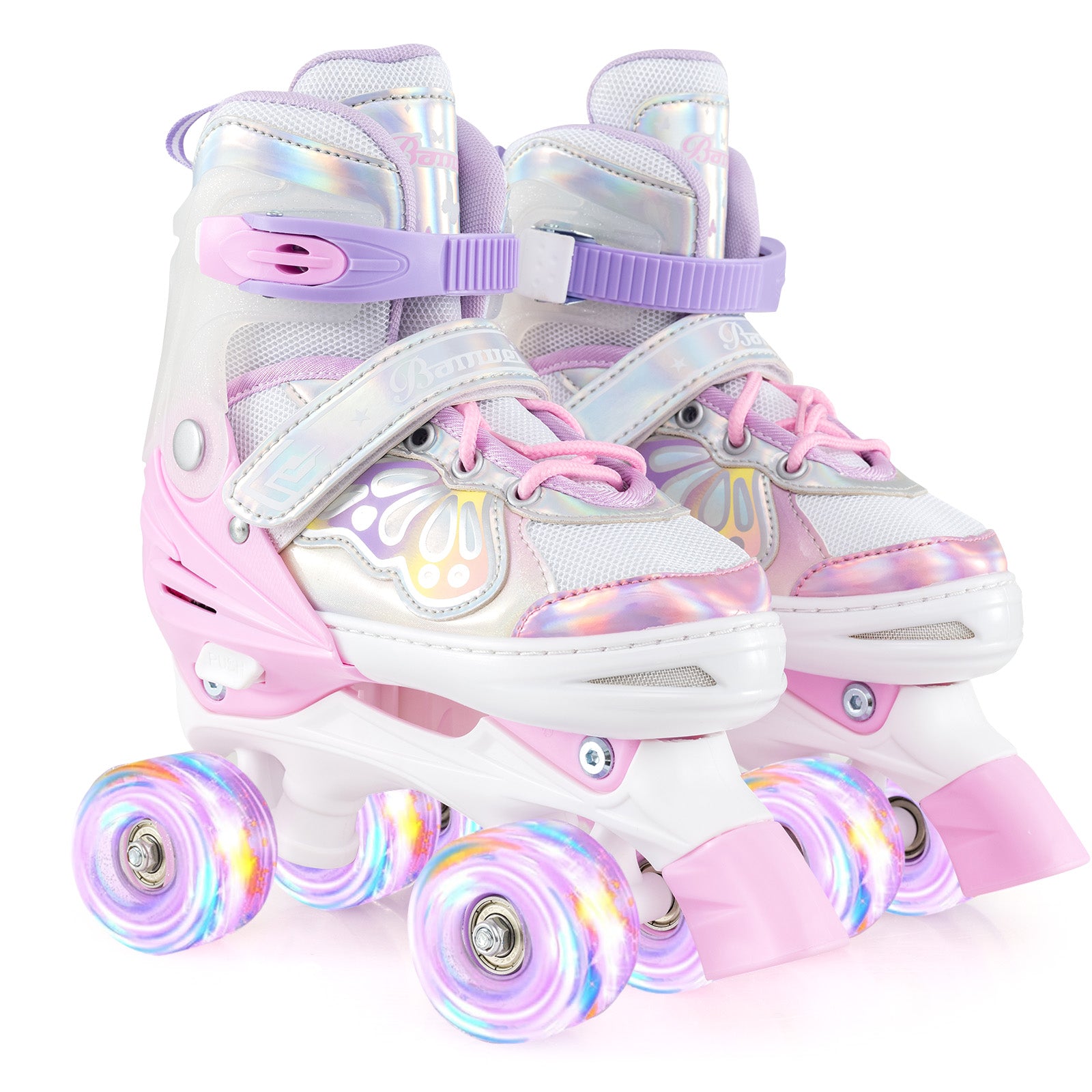 Kids Roller Skates 4 Sizes Adjustable Quad Skates with Light-up Wheels, Pink Toy Sports Pink at Gallery Canada