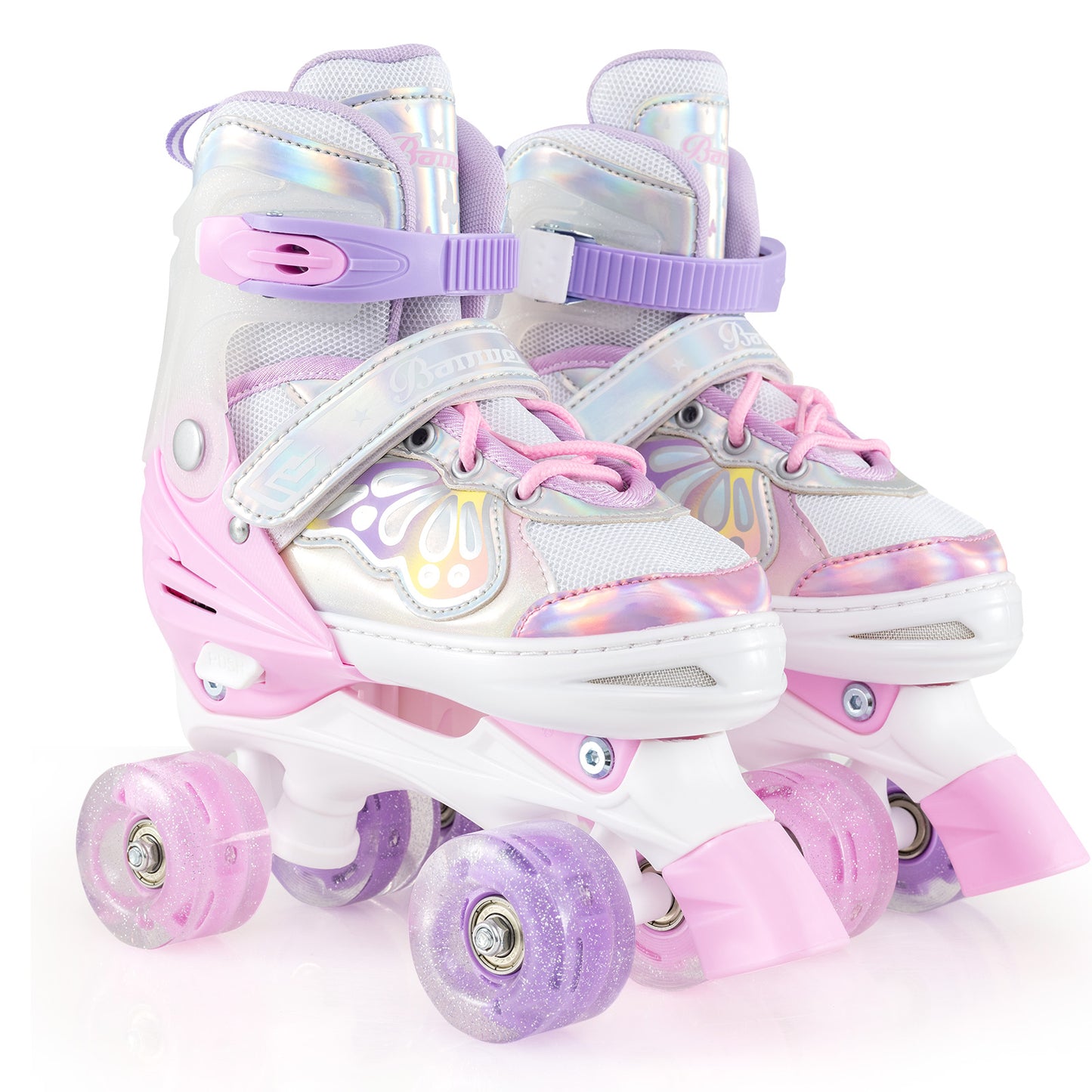 Kids Roller Skates 4 Sizes Adjustable Quad Skates with Light-up Wheels, Pink Toy Sports at Gallery Canada
