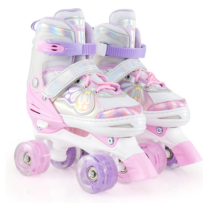 Kids Roller Skates 4 Sizes Adjustable Quad Skates with Light-up Wheels, Pink Toy Sports at Gallery Canada