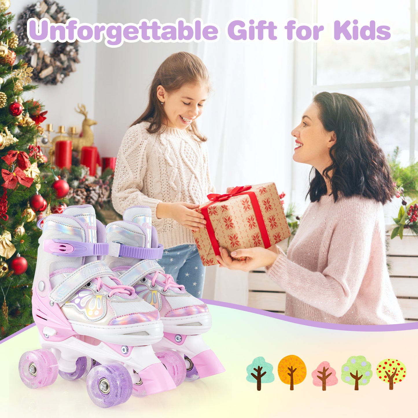 Kids Roller Skates 4 Sizes Adjustable Quad Skates with Light-up Wheels, Pink Toy Sports at Gallery Canada