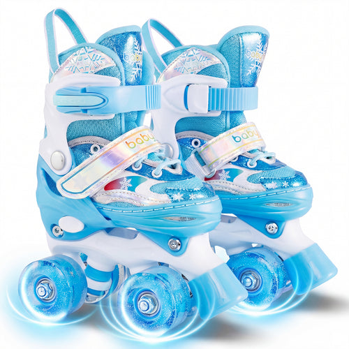 Kids Roller Skates 4 Sizes Adjustable with Light-up Wheels for Toddler Aged 3-4 (XS), Blue