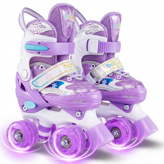 Kids Roller Skates 4 Sizes Adjustable with Light-up Wheels for Toddler Aged 3-4 (XS), Purple Toy Sports Purple at Gallery Canada