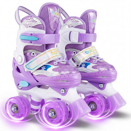 Kids Roller Skates 4 Sizes Adjustable with Light-up Wheels for Toddler Aged 3-4 (XS), Purple