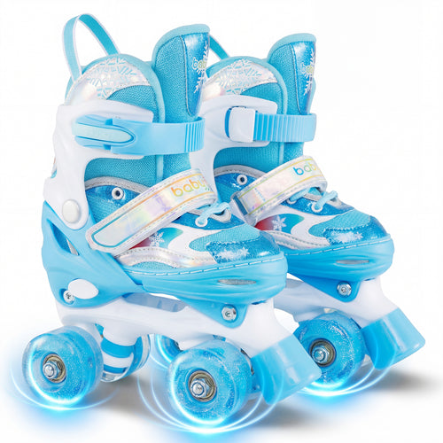 Kids Roller Skates 4 Sizes Adjustable with Light-up Wheels for Toddler Aged 5-7 (S), Blue