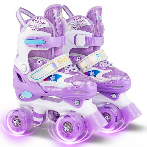 Kids Roller Skates 4 Sizes Adjustable with Light-up Wheels for Toddler Aged 5-7 (S), Purple
