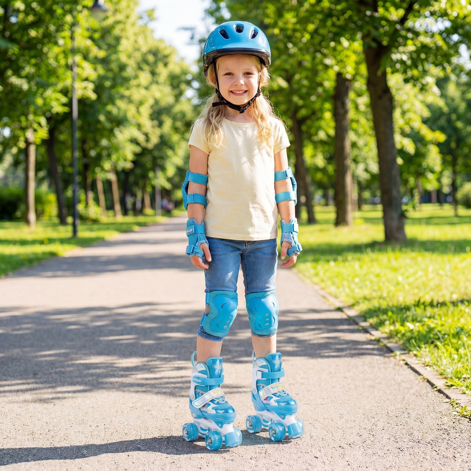 Kids Roller Skates 4 Sizes Adjustable with Light-up Wheels for Toddler Aged 5-7 (S), Blue Toy Sports at Gallery Canada