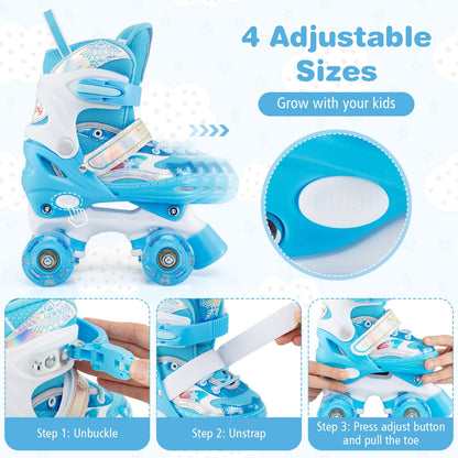Kids Roller Skates 4 Sizes Adjustable with Light-up Wheels for Toddler Aged 5-7 (S), Blue Toy Sports at Gallery Canada
