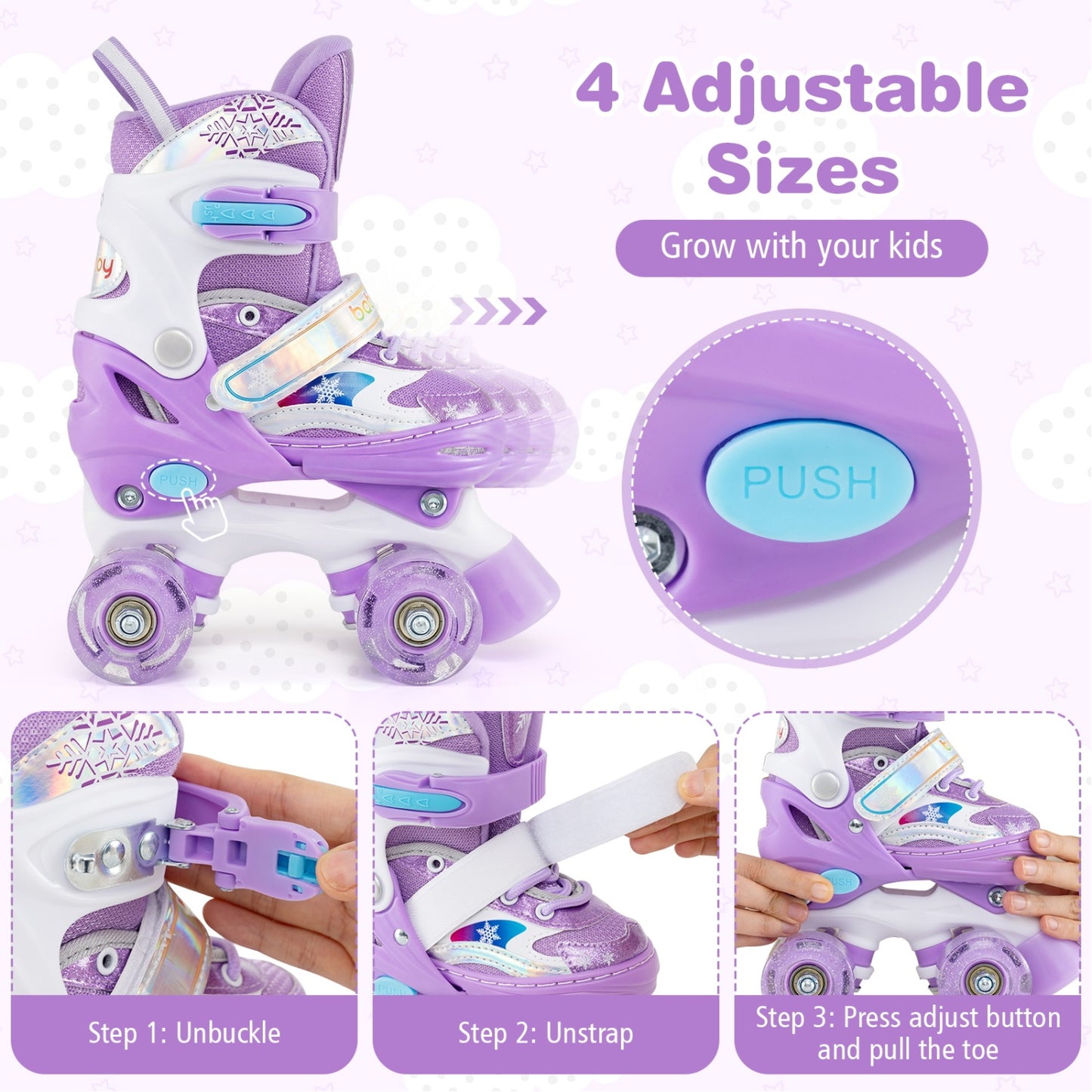 Kids Roller Skates 4 Sizes Adjustable with Light-up Wheels for Toddler Aged 5-7 (S), Purple Toy Sports at Gallery Canada