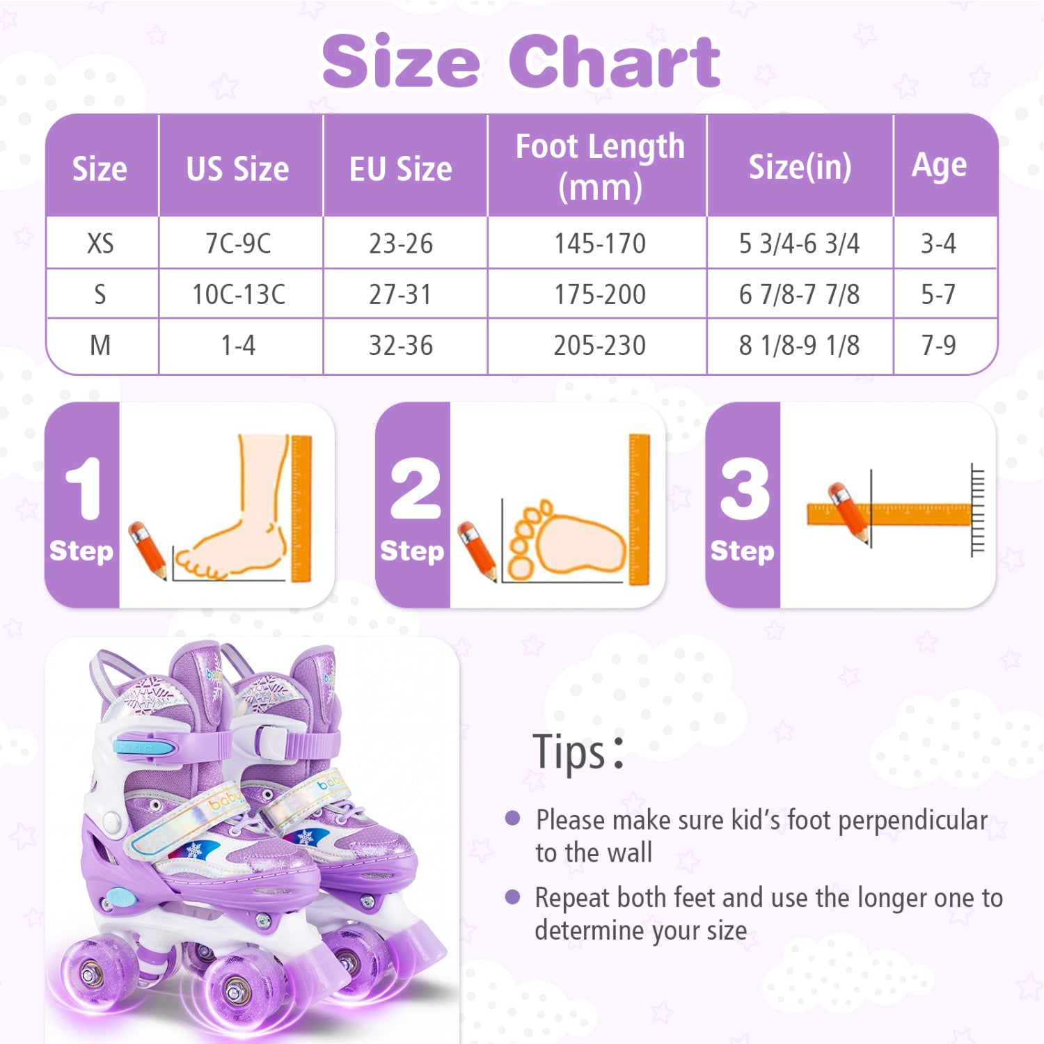 Kids Roller Skates 4 Sizes Adjustable with Light-up Wheels for Toddler Aged 5-7 (S), Purple Toy Sports at Gallery Canada