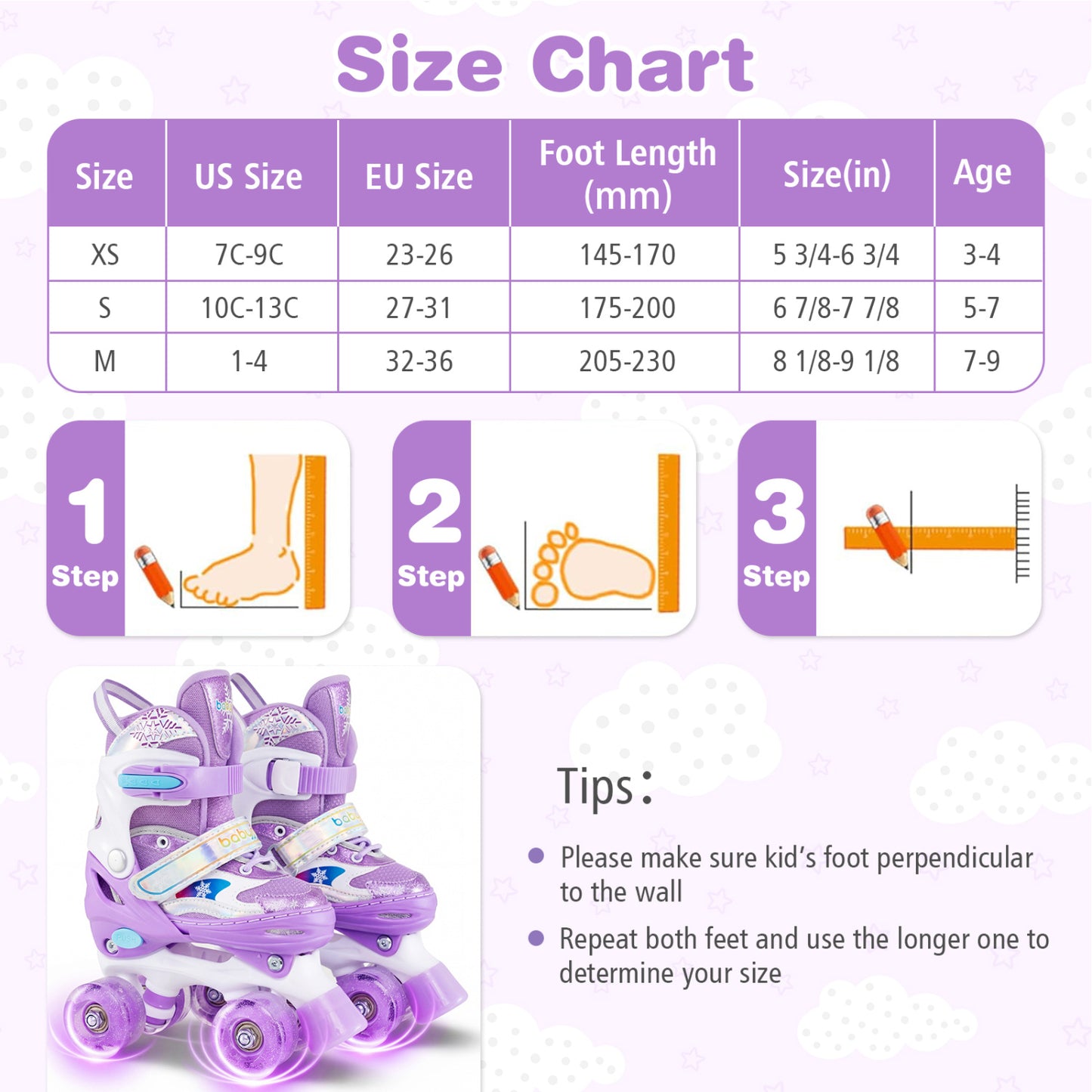 Kids Roller Skates 4 Sizes Adjustable with Light-up Wheels for Toddler Aged 5-7 (S), Purple Toy Sports at Gallery Canada