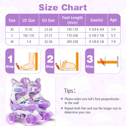 Kids Roller Skates 4 Sizes Adjustable with Light-up Wheels for Toddler Aged 5-7 (S), Purple Toy Sports at Gallery Canada
