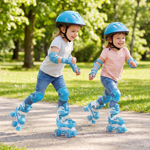 Kids Roller Skates 4 Sizes Adjustable with Light-up Wheels for Toddler Aged 3-4 (XS), Blue