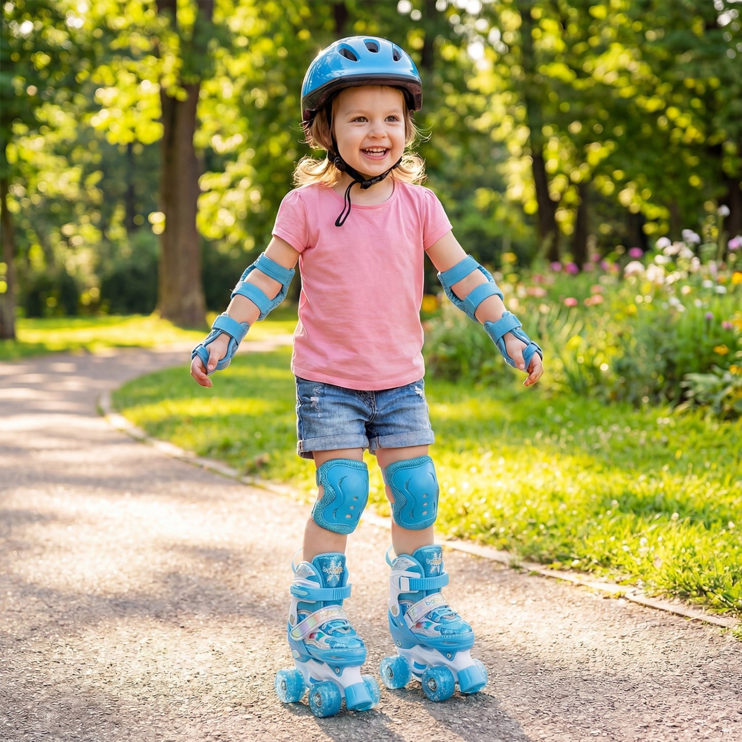 Kids Roller Skates 4 Sizes Adjustable with Light-up Wheels for Toddler Aged 3-4 (XS), Blue Toy Sports at Gallery Canada