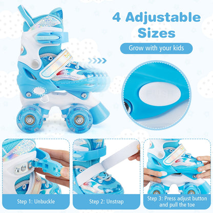Kids Roller Skates 4 Sizes Adjustable with Light-up Wheels for Toddler Aged 3-4 (XS), Blue Toy Sports at Gallery Canada
