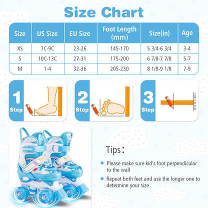 Kids Roller Skates 4 Sizes Adjustable with Light-up Wheels for Toddler Aged 3-4 (XS), Blue Toy Sports at Gallery Canada