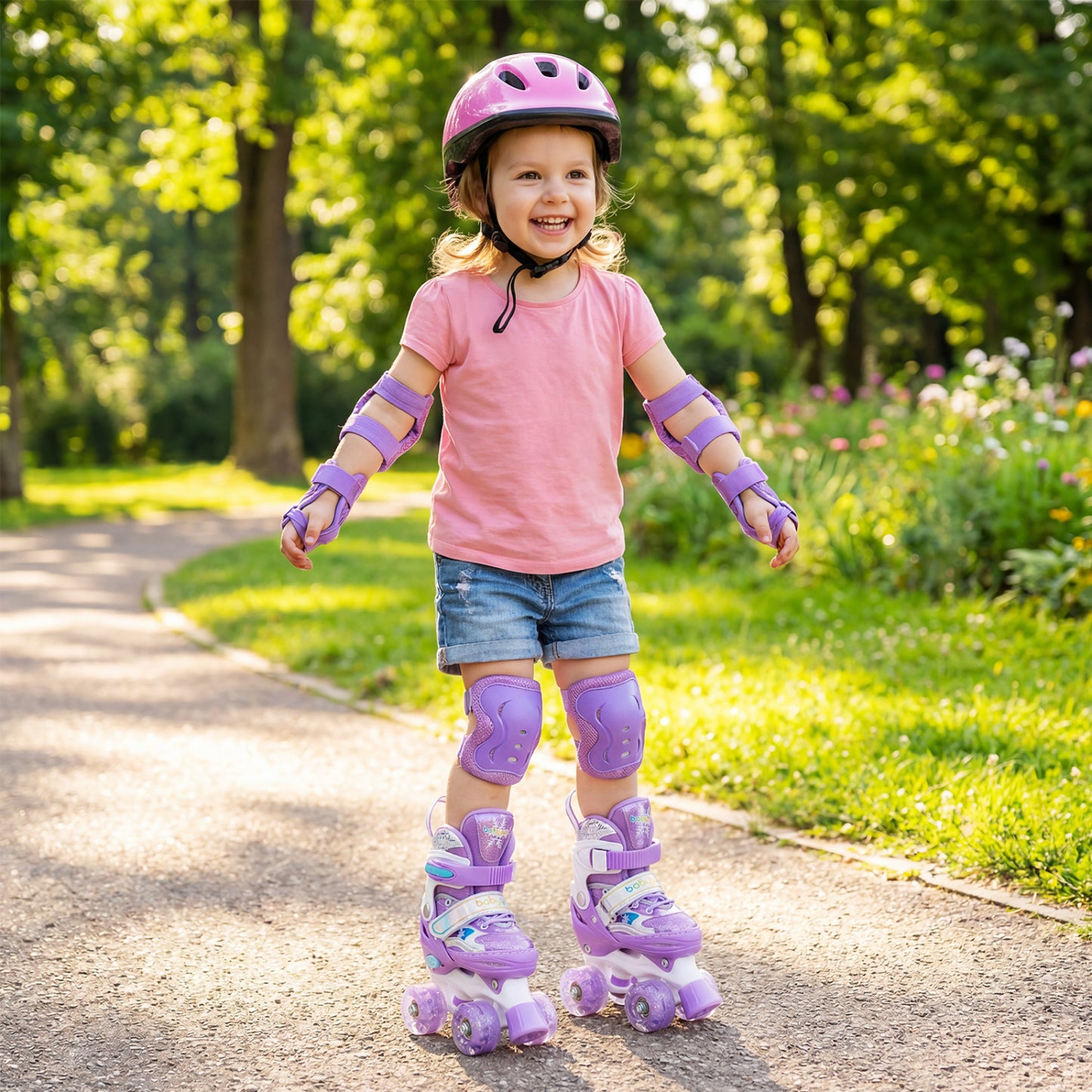 Kids Roller Skates 4 Sizes Adjustable with Light-up Wheels for Toddler Aged 3-4 (XS), Purple Toy Sports at Gallery Canada
