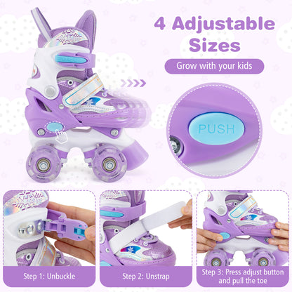 Kids Roller Skates 4 Sizes Adjustable with Light-up Wheels for Toddler Aged 3-4 (XS), Purple Toy Sports at Gallery Canada