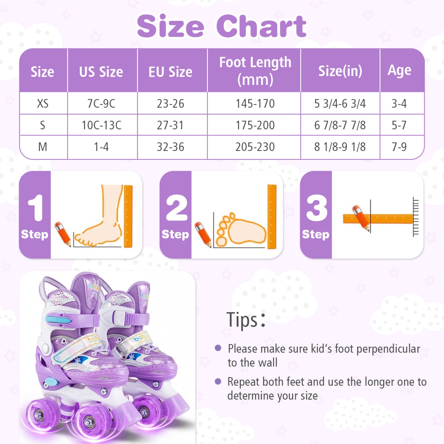 Kids Roller Skates 4 Sizes Adjustable with Light-up Wheels for Toddler Aged 3-4 (XS), Purple Toy Sports at Gallery Canada