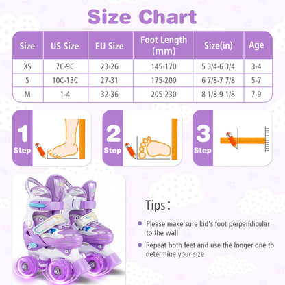 Kids Roller Skates 4 Sizes Adjustable with Light-up Wheels for Toddler Aged 3-4 (XS), Purple Toy Sports at Gallery Canada