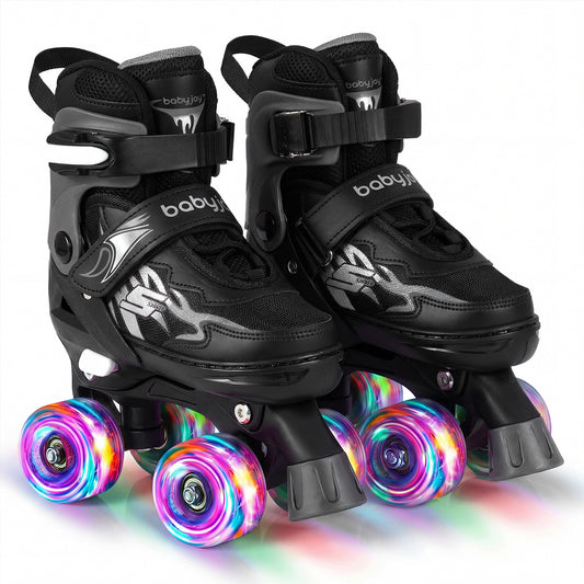 Kids Roller Skates, Adjustable Quad Skates With Light-Up Wheels, 4 Sizes, Black Toy Sports Black at Gallery Canada