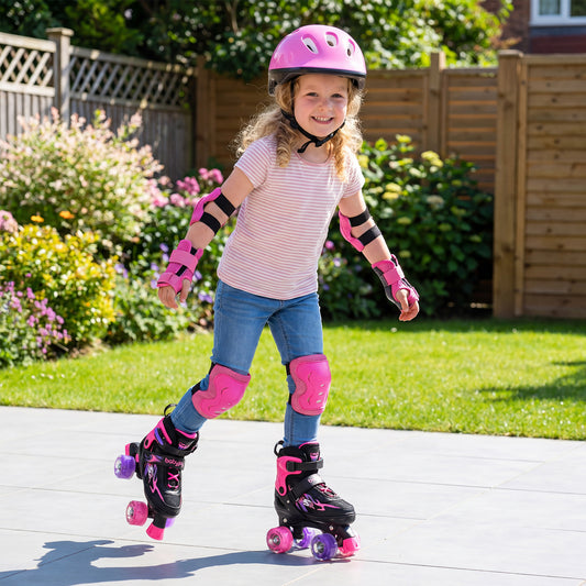 Kids Roller Skates, 4 Sizes Adjustable, Light-Up Wheels, Pink Toy Sports Pink at Gallery Canada