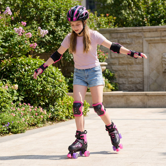 Kids Roller Skates, Adjustable Quad Skates With Light-Up Wheels, Pink Toy Sports Pink at Gallery Canada