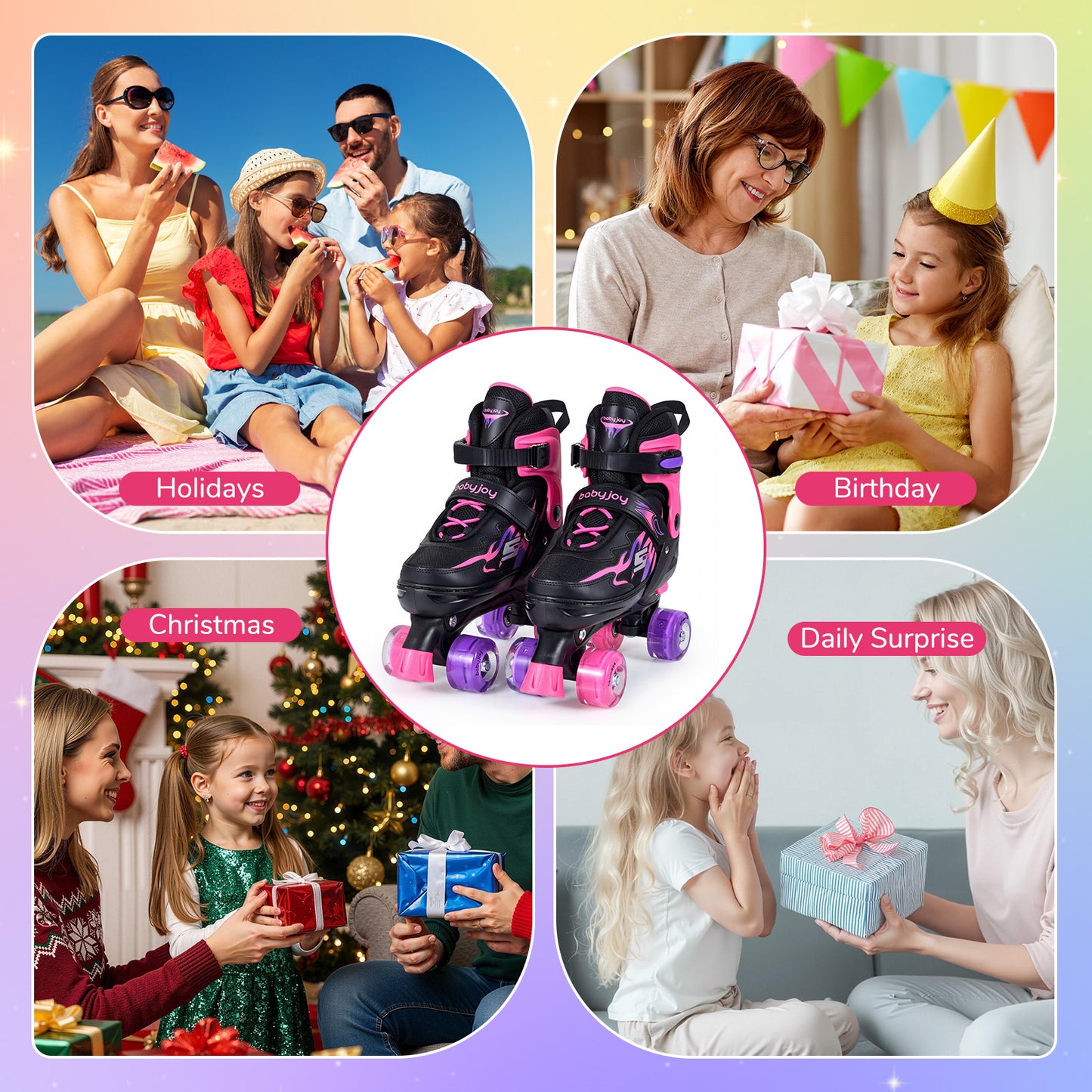 Kids Roller Skates, Adjustable Quad Skates With Light-Up Wheels, Pink Toy Sports at Gallery Canada