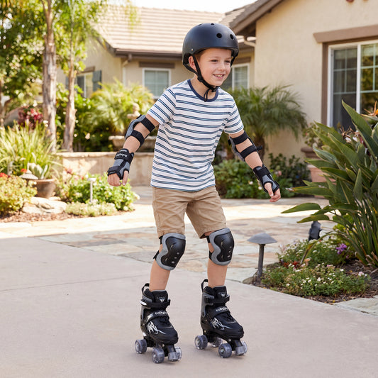 Kids Adjustable Quad Roller Skates, 4 Sizes, Light-Up Wheels, Black Toy Sports Black at Gallery Canada