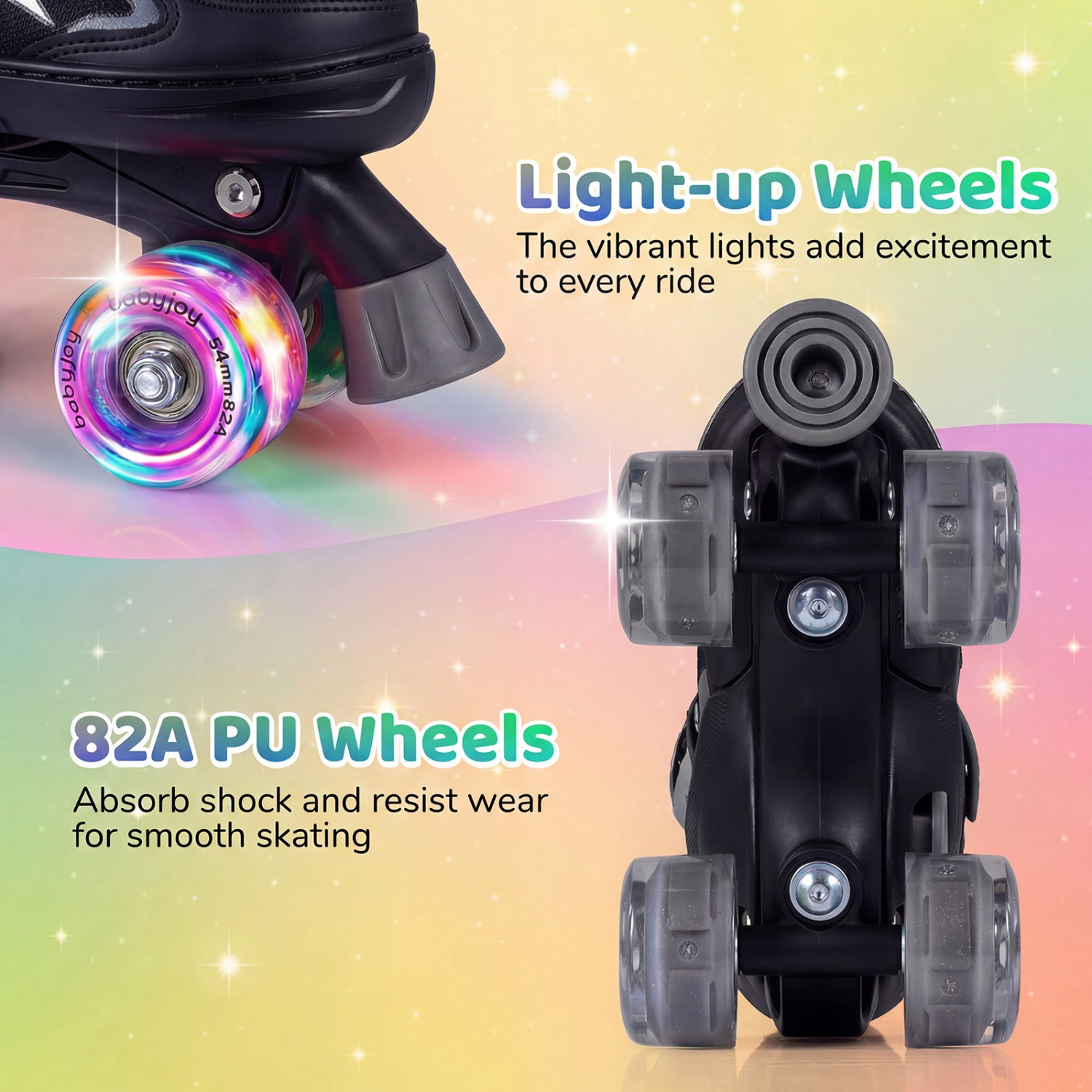 Kids Roller Skates, Adjustable Quad Skates With Light-Up Wheels, 4 Sizes, Black Toy Sports at Gallery Canada