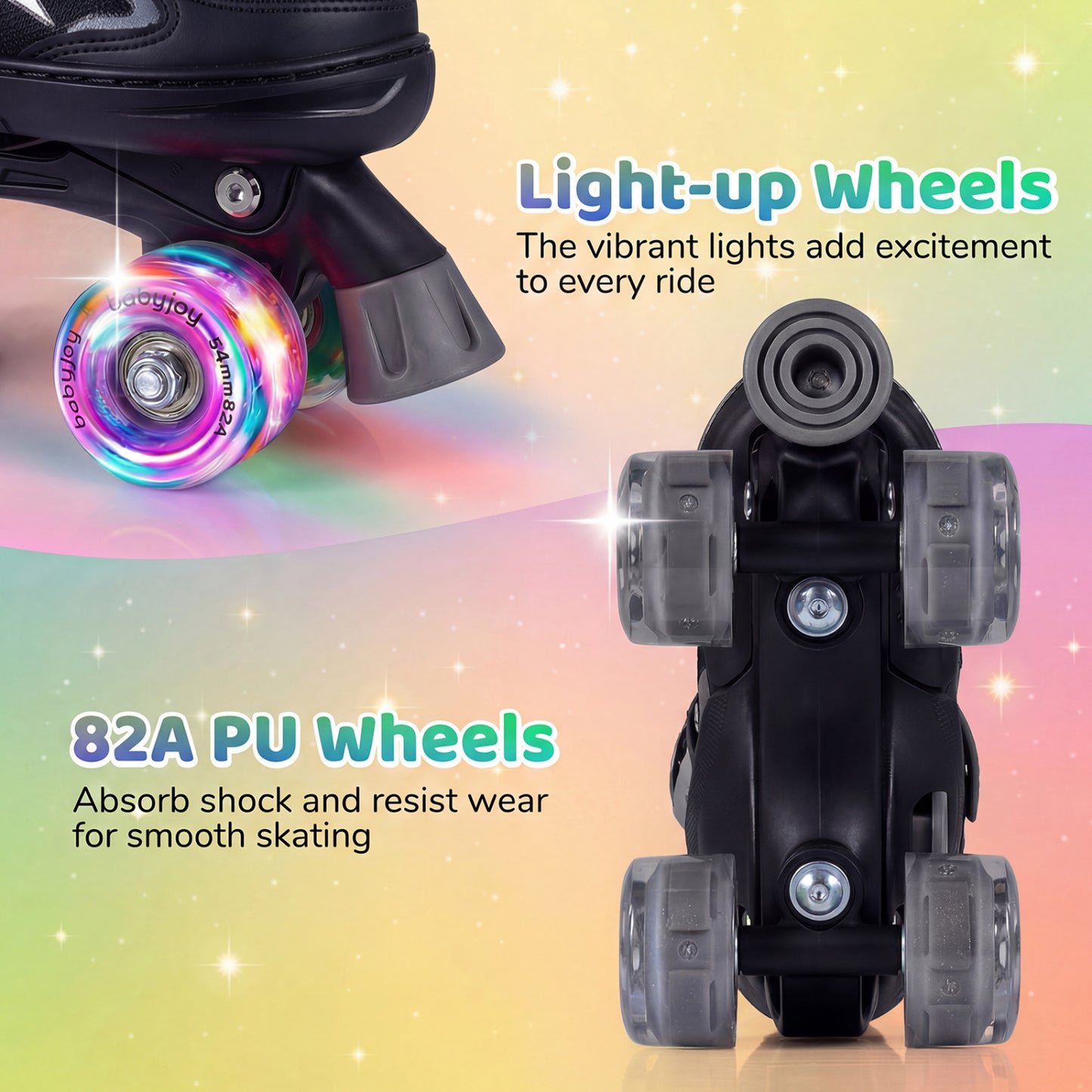 Kids Roller Skates, Adjustable Quad Skates With Light-Up Wheels, 4 Sizes, Black Toy Sports at Gallery Canada
